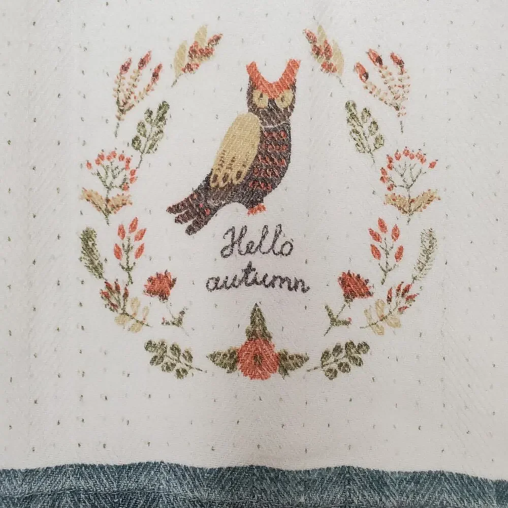 Cynthia Rowley Owl Hello Autumn Fall Hand Towel White